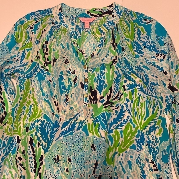 Lilly Pulitzer Elsa top let’s cha cha spa blue - Picture 1 of 8